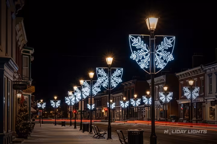 Professional municipal Christmas light installation in Cape Neddick, Maine — Lamp Post Decorations