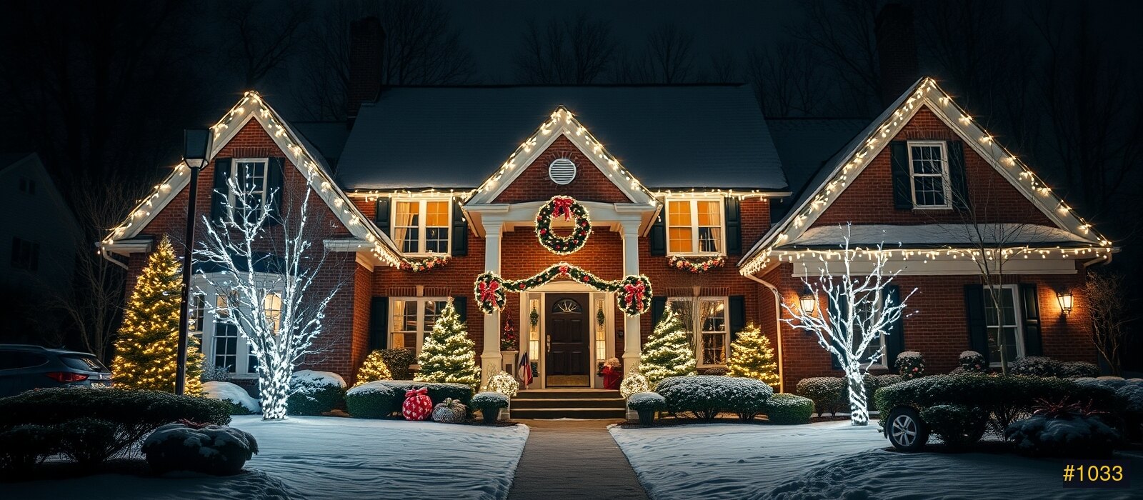 Festive home at night